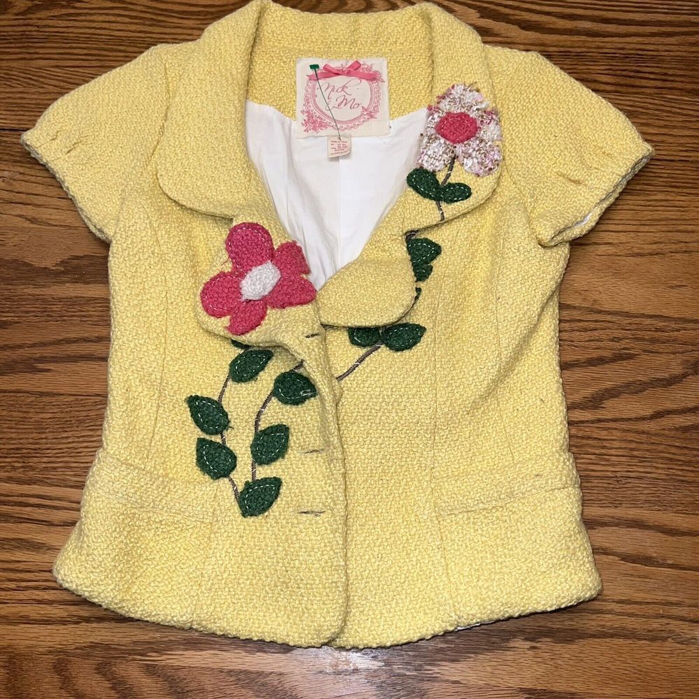 Nick & Mo Women Yellow Floral Embroidered Jacket Small